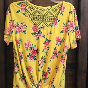 Yellow Floral Top with Lace Back Shoulders LG